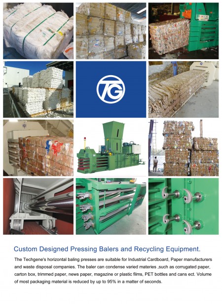 The baler can condense varied materies, such as corrugated paper, carton box, trimmed paper, news paper, magazine or plastic films, PET bottles and cans ect. Valume of most packaging material is reduced by up to 95% in a matter of seconds.