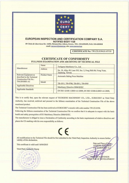 TW.CE Сертификаты на пресс-подборщики