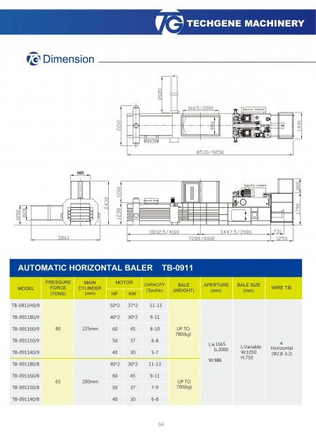 Prensa de enfardamento horizontal automática série TB-0911.