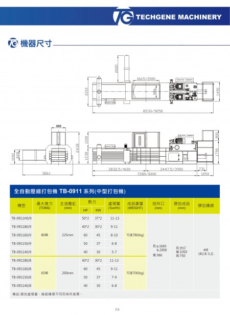 全自動廢紙壓縮捆包機 - 一般回收業者專用機型 TB-0911  系列 (中型)